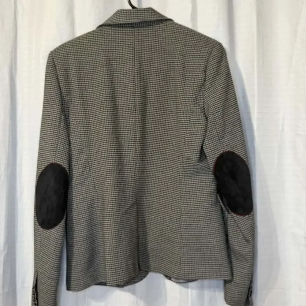 Massimo Fabbro Houndstooth Blazer Size S Gray Check Jacket Elbow Patches